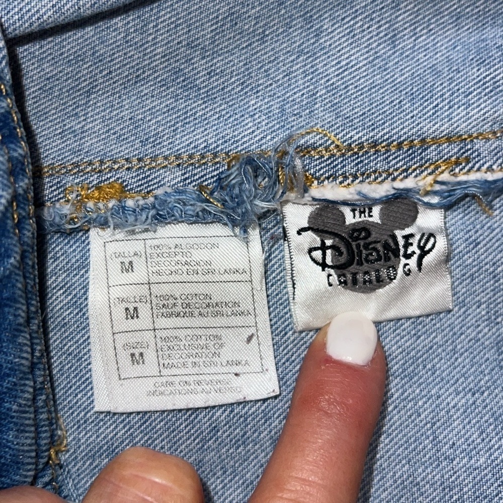 Vintage 90’s Disney Americana Mickey Mouse Flag Denim Jumper Shortalls Medium - Picture 7 of 9